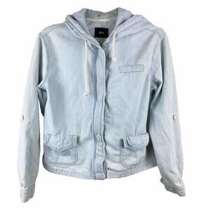 BDG Urban Outfitters Relaxed Crop Hooded Jean Jacket Womens Sz S Classic Casual